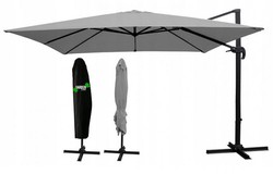 Duży parasol ogrodowy 3 x 3 m ROMA + pokrowiec - szary