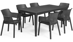 Meble ogrodowe 6-osobowe GIRONA stół i krzesła EVA - grafitowe- grafitowe