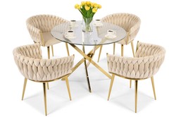 Zestaw stól i krzesła glamour RAYMOND + ROSA 4-osobowy - beżowo-złoty