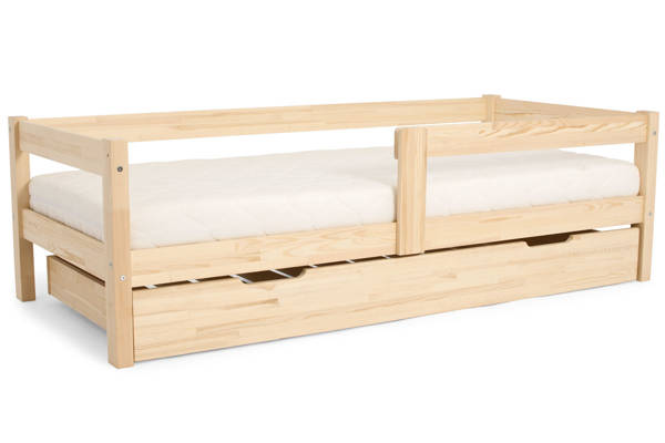 Łóżko dziecięce z szufladą + materac 90x200 - sosna