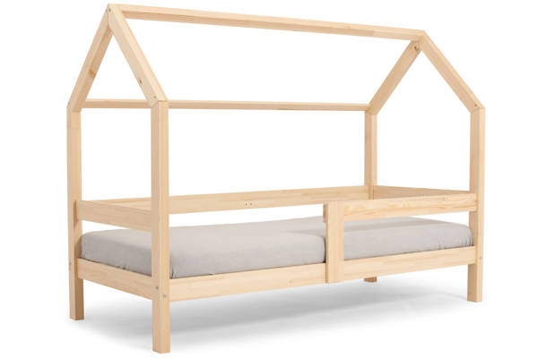 Łóżko z barierką szufladą i materacem DOMEK 80x190 - sosna