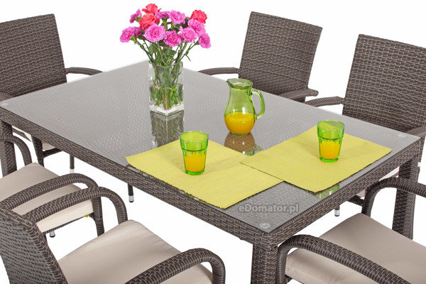 Meble ogrodowe z technorattanu MALAGA stół i 6 krzeseł - brązowe