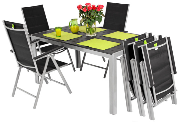 OUTLET - Meble ogrodowe MODENA Stół i 6 krzeseł - Czarne