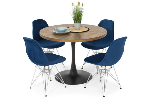 Okrągły stół CARMELO 100cm i 4 krzesła - niebieski